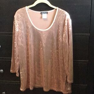 Slinky Brand Rose Gold Sequin 3/4 Sleeve Blouse